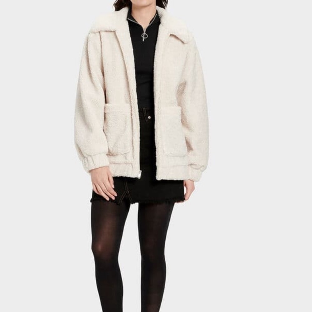 WOMENS UGG JACKELINE TEDDY BEAR JACKET CREAM ZIPUP - Picture 3 of 13